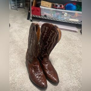 Dan Post Brown Ostrich & Cowhide Leather Cowboy Boots